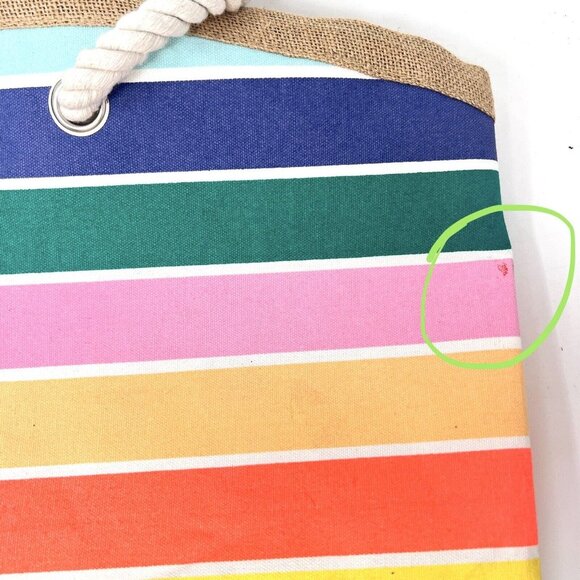 Tommy Bahama Reusable Tote Beach Bag Jute Bottom Rope Handles XL Large Striped - Picture 8 of 9